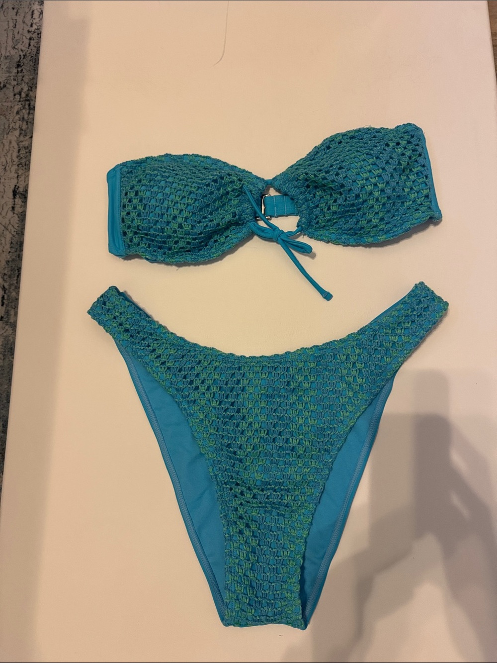 Wild Fable  Turquoise & Green Crochet Bandeau Bikini Set